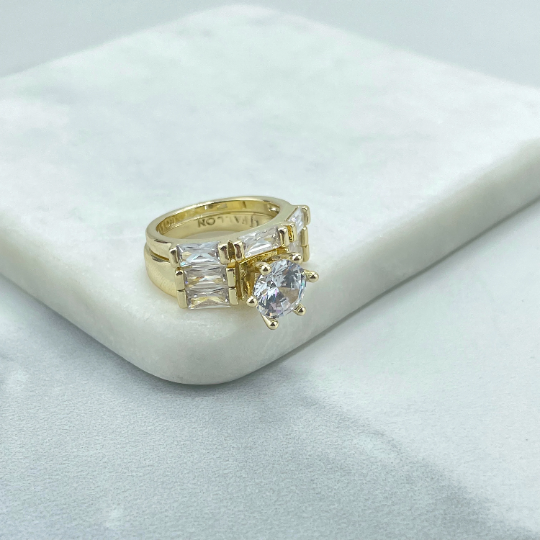 18k Gold Filled Clear Zirconia & Clear Baguettes Engagement Ring, Wedding Ring, Wholesale Jewelry Making Supplies