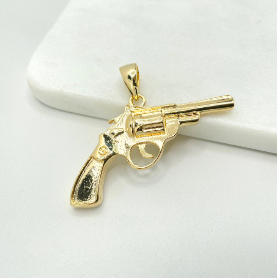 18k Gold Filled Revolver Pistol Gun Pendant