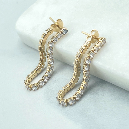 18k Gold Filled Clear Tennis Chain Loose Hoop Stud Earrings, 03 different sizes