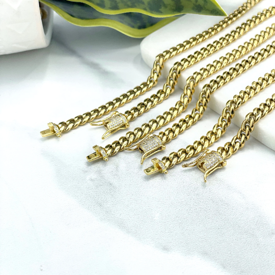 14k Gold Filled Miami Cuban Link 6mm Unisex Chain Micro Pave CZ Double Safe Box Lock Clasp