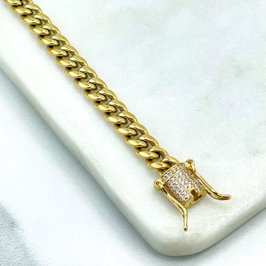14k Gold Filled Miami Cuban Link 6mm Unisex Chain Micro Pave CZ Double Safe Box Lock Clasp