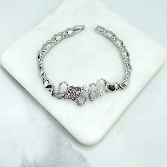 Silver Filled XoXo Hug and Kisses Chain Shape with "I love You" Words Necklace & Bracelet Set