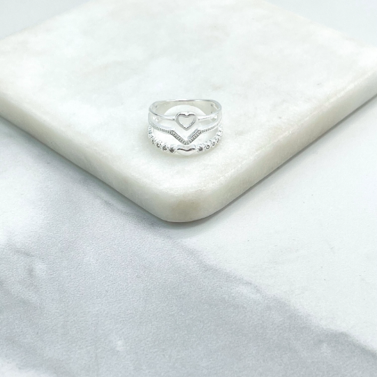 925 Sterling Silver Clear Cubic Zirconia Simulated Stackable Layered Ring, Wave & Hear