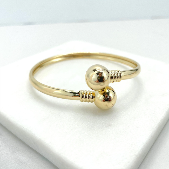 18k Gold Filled  Wrist Cuff Bangle with Gold Balls