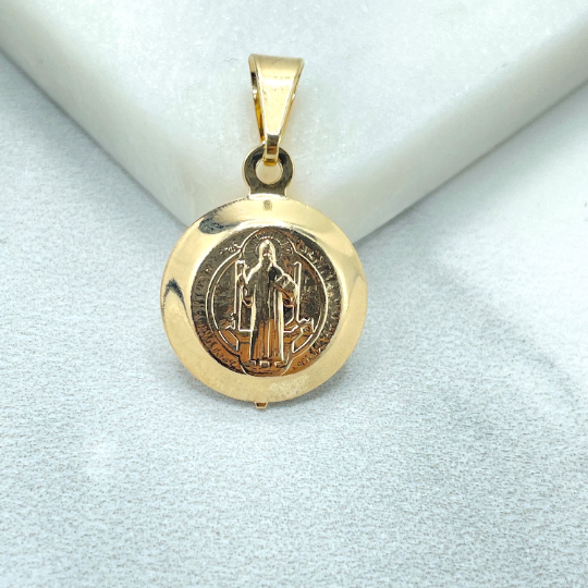 18k Gold Filled Saint Benedict Reversible Medal Pendant Charms, Catholic Roman Protection