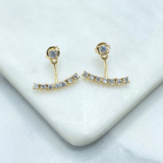 18k Gold Filled Clear Cubic Zirconia Push Back Drop Dangle Fashion Fancy Jacket Design Earrings