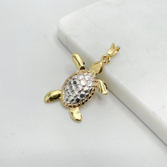 18k Gold Filled Thee Tone Turtle Pendant