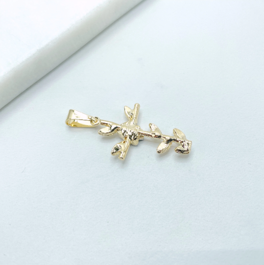 18k Gold Filled Two Tone Cross with Flower Pendant