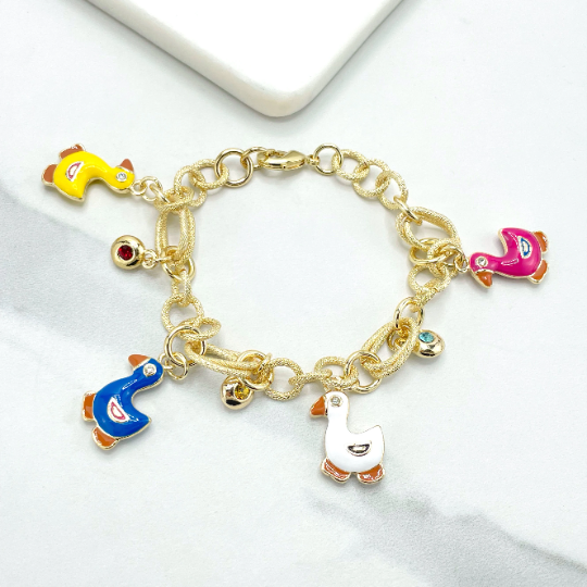 18k Gold Filled Colored Ducks Charms Bracelet