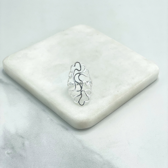 925 Sterling Silver Filigree, Sea Leave, Abstract Cutout Art Design Ring
