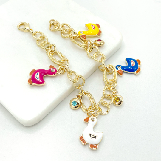18k Gold Filled Colored Ducks Charms Bracelet