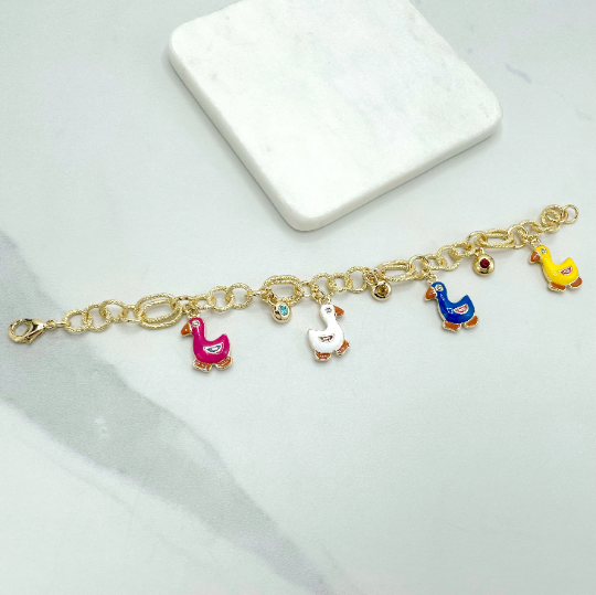 18k Gold Filled Colored Ducks Charms Bracelet