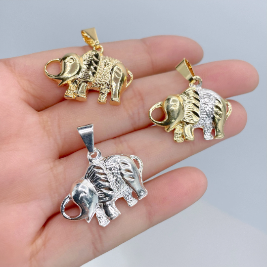 18k Gold Filled Two Tone or Silver Indian Elephant Pendant