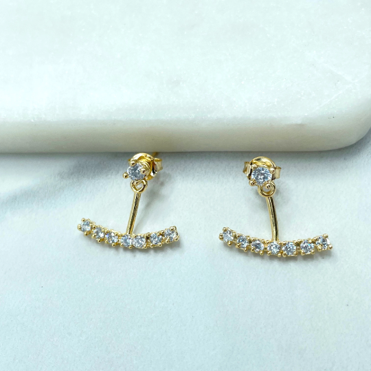 18k Gold Filled Clear Cubic Zirconia Push Back Drop Dangle Fashion Fancy Jacket Design Earrings