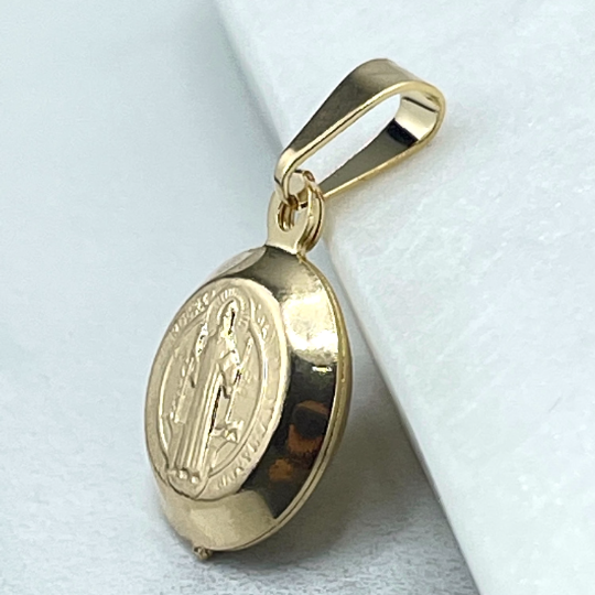 18k Gold Filled Saint Benedict Reversible Medal Pendant Charms, Catholic Roman Protection