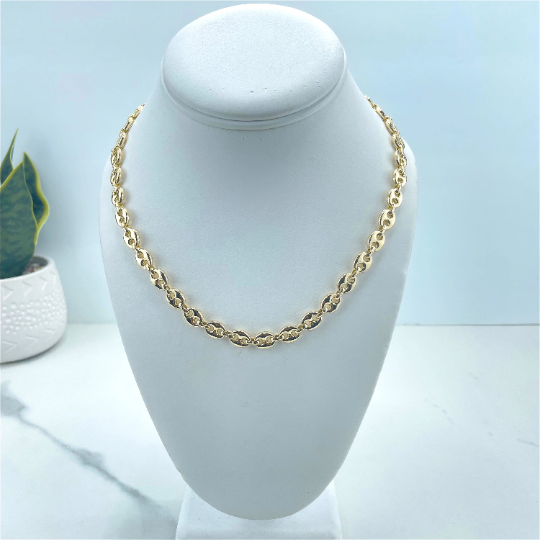 18k Gold Filled 8mm Specialty Puff Puffed Mariner Link Chain or Bracelet