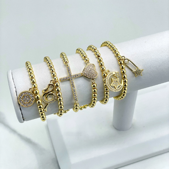 18k Gold Filled Micro Cubic Zirconia in Different Charms Shapes Styles, Beaded Fancy Fashion Bracelets, Wholesale Jewelry Making Supplies