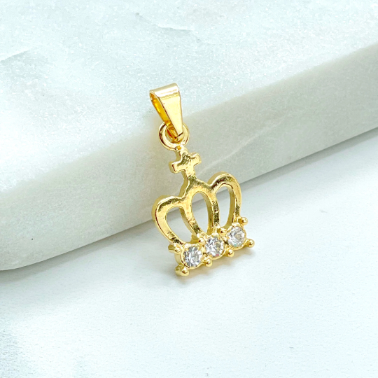 18k Gold Filled Silver Filled Cubic Zirconia VW Delicate, Designer Crown Pendant, Gold or Silver, Wholesale Jewelry Making Supplies