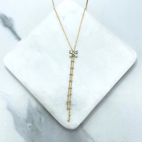 18k Gold Filled Box Chain Necklace with Cubic Zirconia Butterfly Center