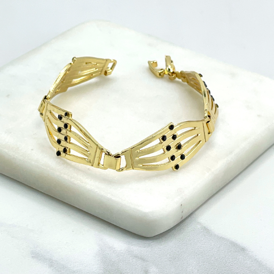 18k Gold Filled Black Cubic Zirconia Lines Geometric Minimalist Linked Bracelet