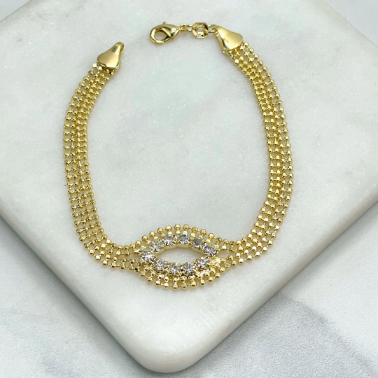 18k Gold Filled Mesh Chain Bracelet with White Cubic Zirconia Center Detail, Lobster Claw