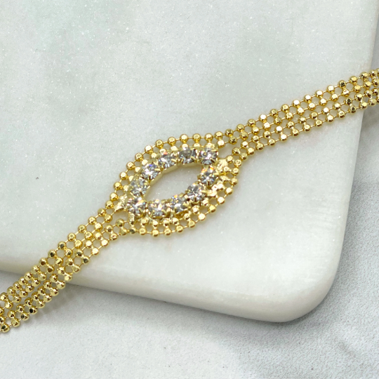 18k Gold Filled Mesh Chain Bracelet with White Cubic Zirconia Center Detail, Lobster Claw