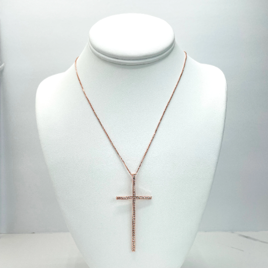 18k Rose Gold Filled Box Link Chain Cross Necklace