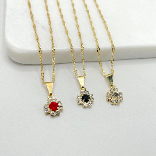 18k Gold Filled Singapore Link Colored CZ Flower Set