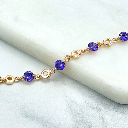 18k Gold Filled Lilac Purple Cubic Zirconia Linked Bracelet