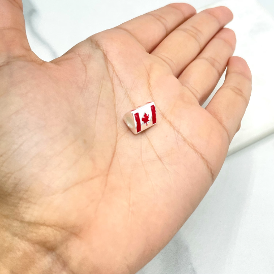 925 Sterling Silver and Red Enamel Flag of Canada, Canadian Flag Berloque Charm for Bracelet or Necklace