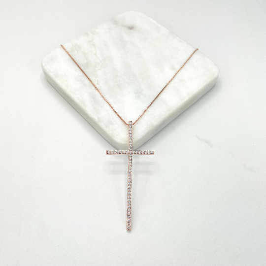 18k Rose Gold Filled Box Link Chain Cross Necklace