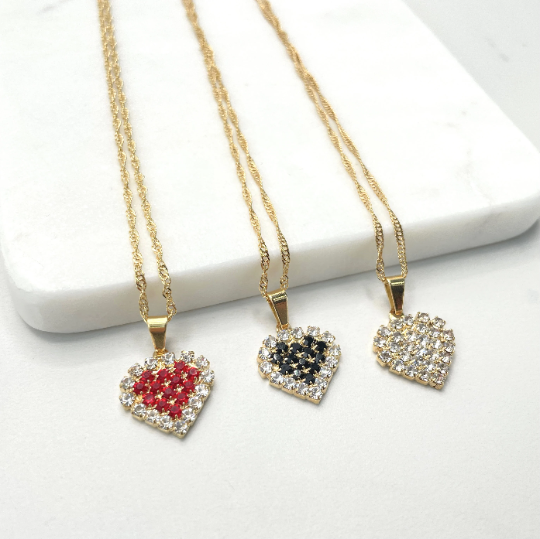 18k Gold Filled Singapore Link Colored CZ Heart Set