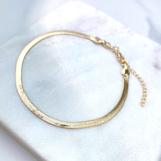 18k Gold Filled Fancy 3mm Herringbone, Snake Chain Bracelet