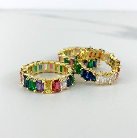 18k Gold Filled Cubic Zirconia Rainbow Baguette Ring