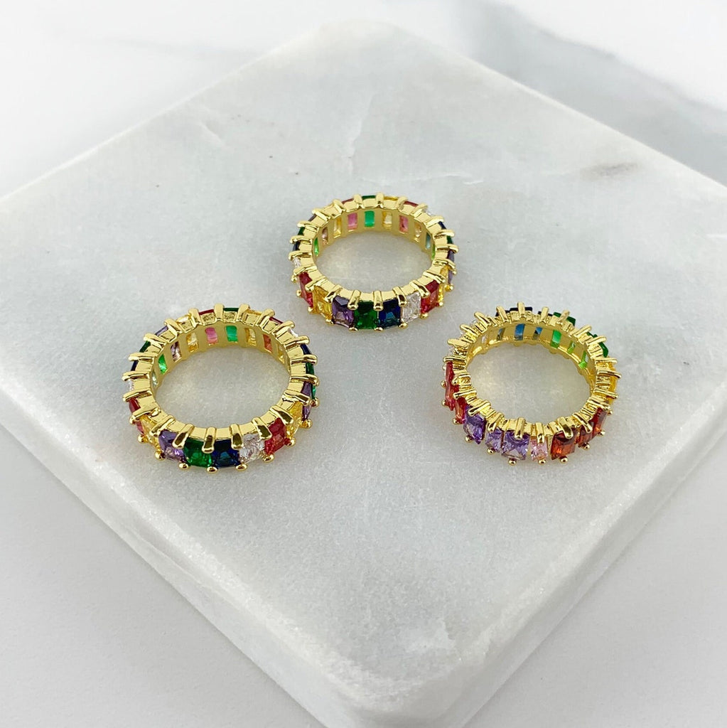18k Gold Filled Cubic Zirconia Rainbow Baguette Ring