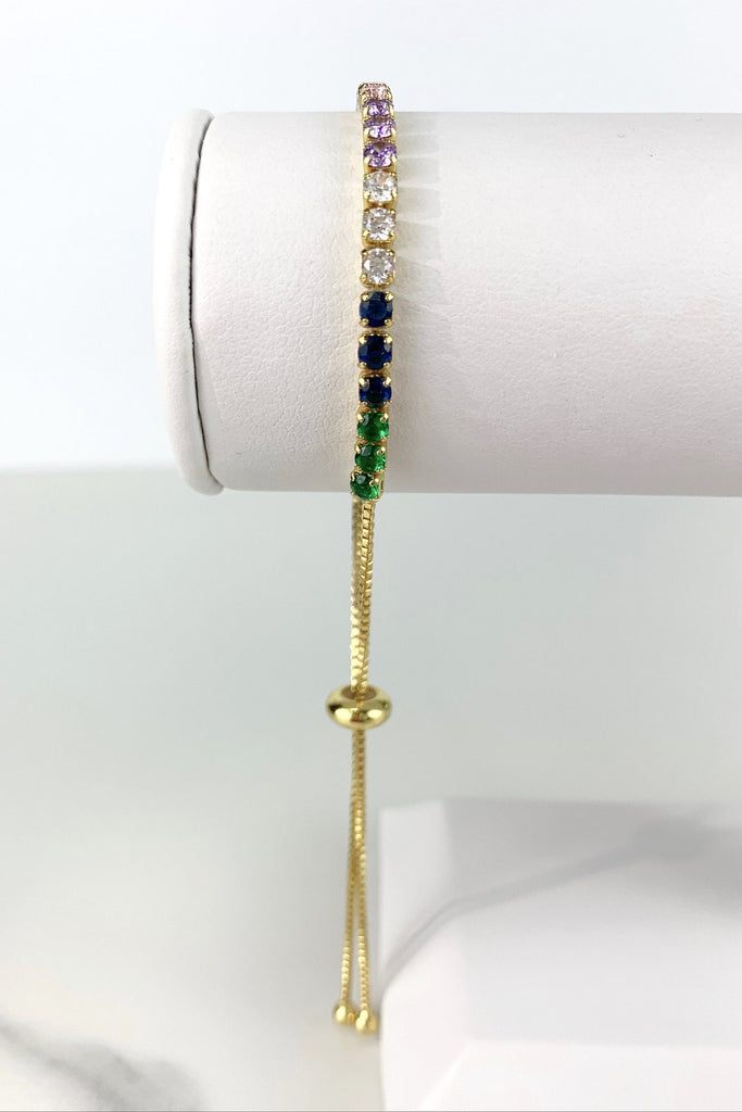 18k Gold Filled Cubic Zirconia Rainbow Adjustable Bracelet