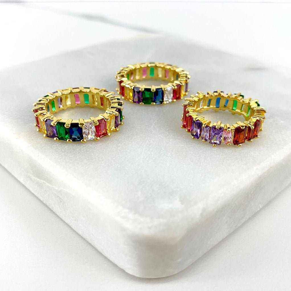 18k Gold Filled Cubic Zirconia Rainbow Baguette Ring