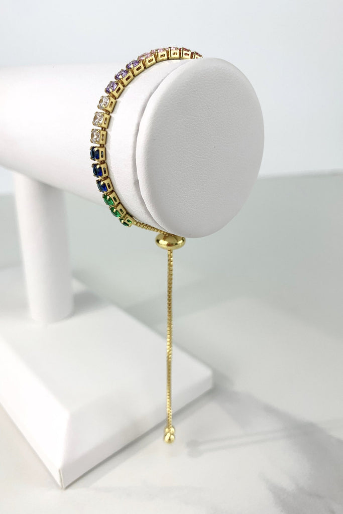 18k Gold Filled Cubic Zirconia Rainbow Adjustable Bracelet