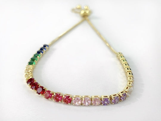 18k Gold Filled Cubic Zirconia Rainbow Adjustable Bracelet