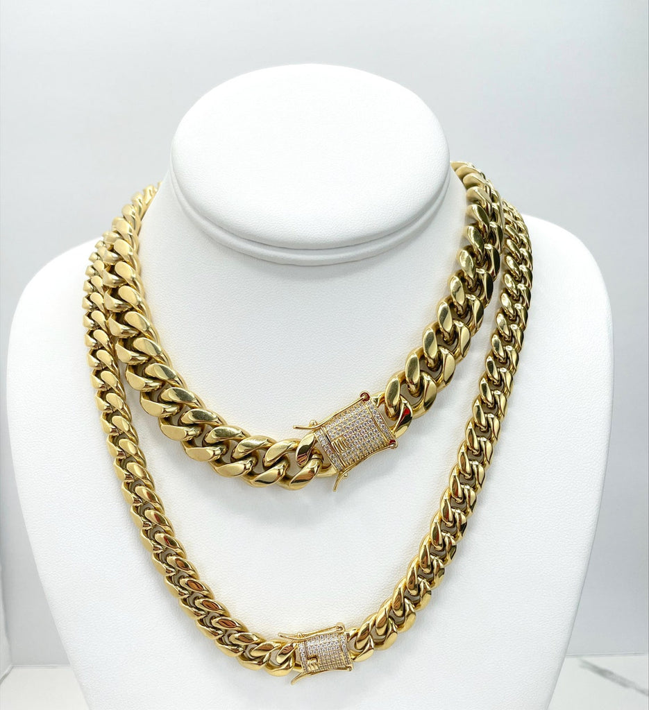14k Gold Filled 10mm or 14mm Cuban Link Chain with Micro CZ
