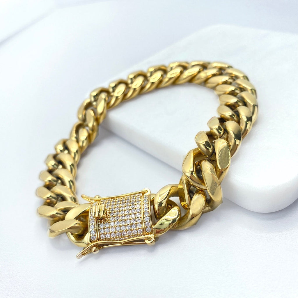14k Gold Filled Cuban Link Chain Cubic Zirconia Bracelets 10mm or 14mm