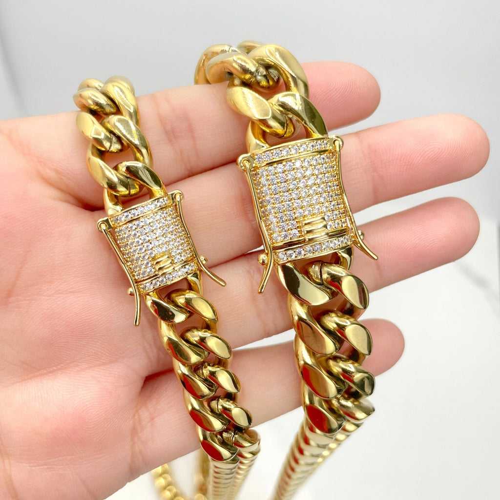 Gold Miami Cuban Chain Bracelet 14mm, Pure 14 ct Gold Filled Suitable for  Men/Women, USA Product! (8) : Amazon.in: Fashion