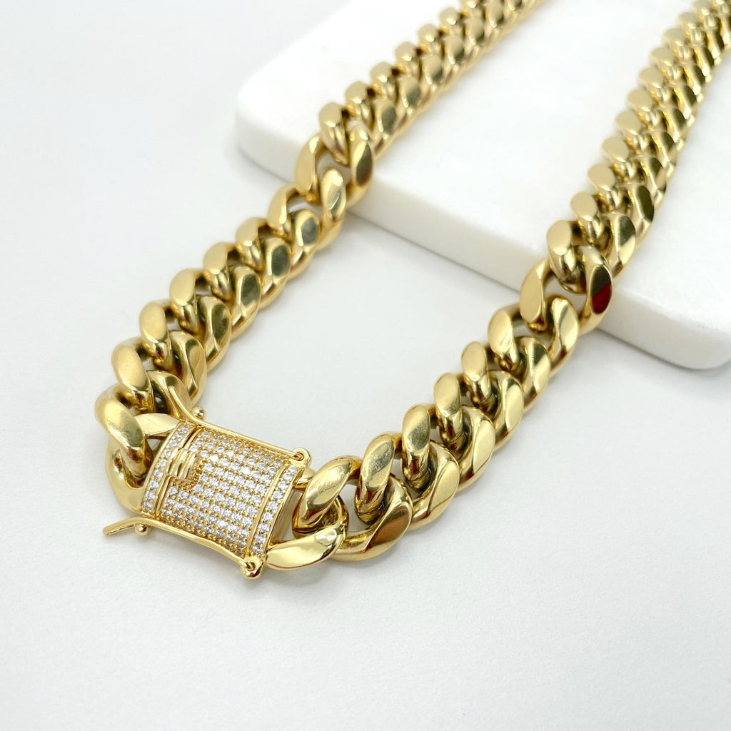 14k Gold Filled Cuban Link Chain Cubic Zirconia Bracelets 10mm or 14mm