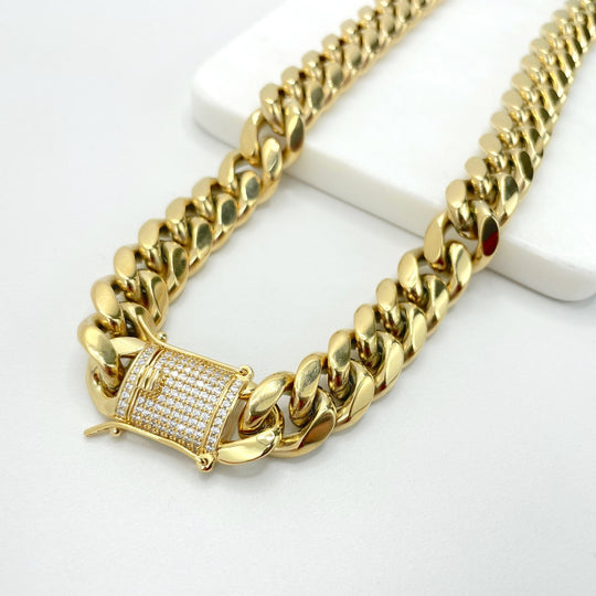 14k Gold Filled 10mm or 14mm Cuban Link Chain with Micro CZ