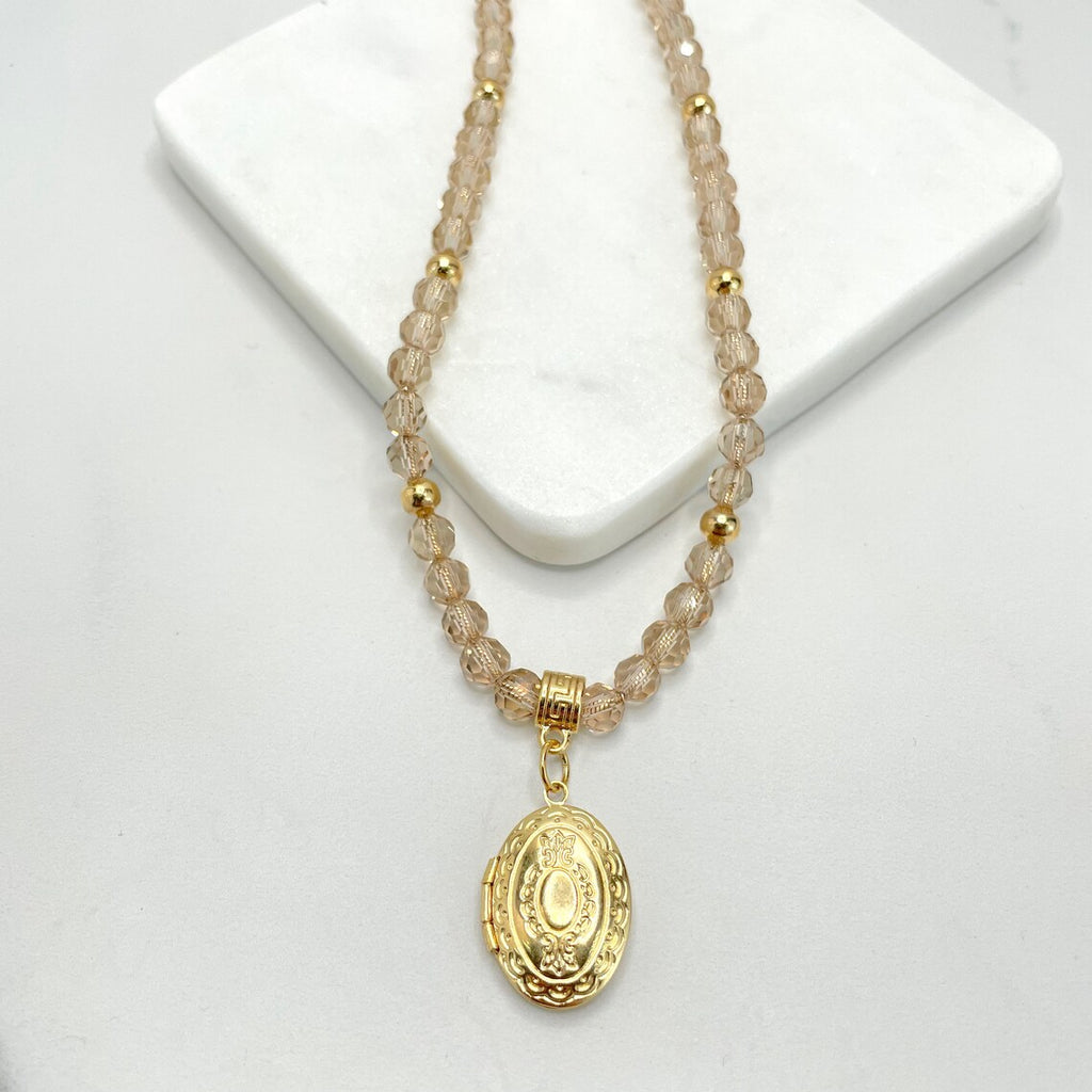 18k Gold Filled Photo Locket and Beads Necklace