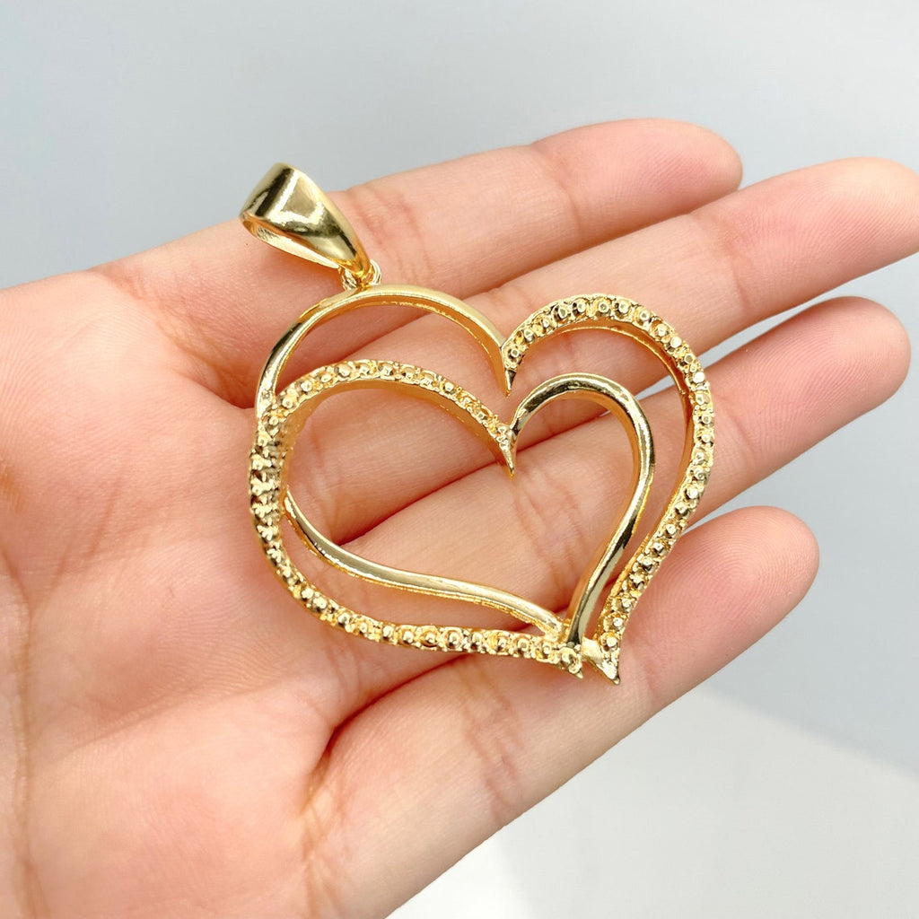 18k Gold Filled Double Hearts Texturized Pendant