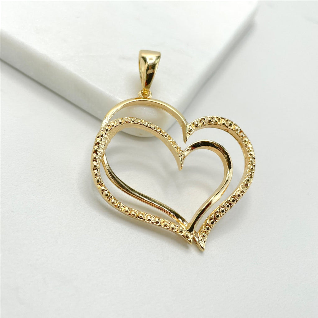 18k Gold Filled Double Hearts Texturized Pendant