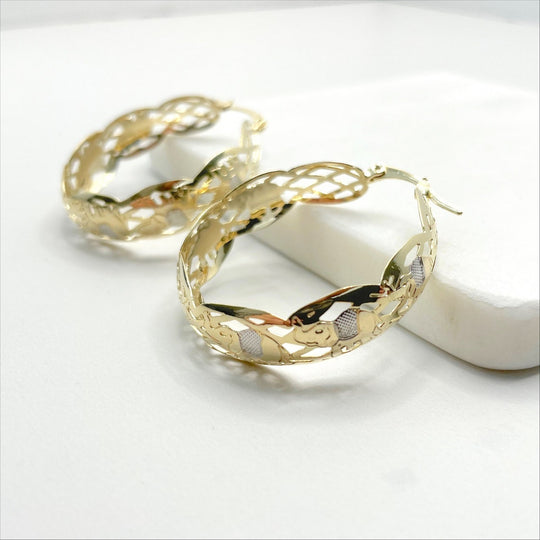 18k Gold Filled Two Tone Elephants Hoop Earrings