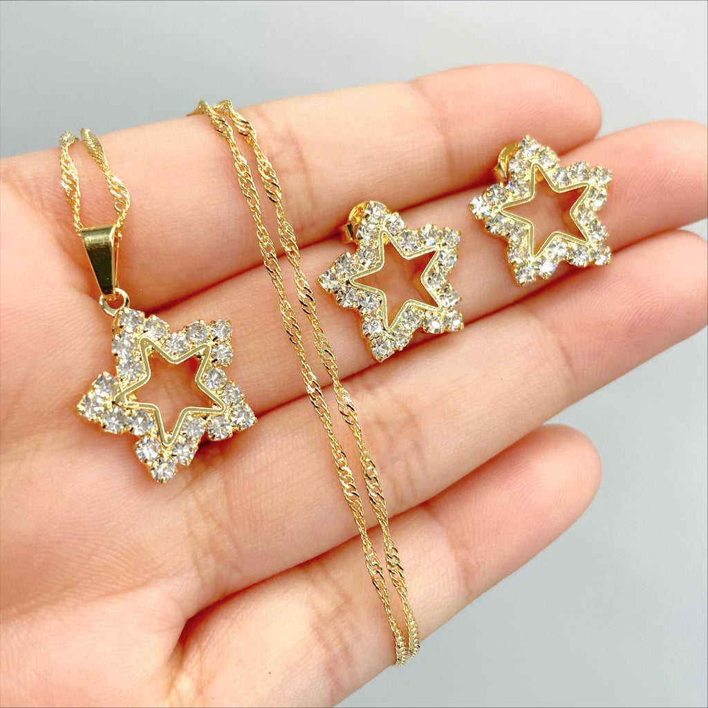 18k Gold Filled Singapore Star Necklace and Earrings Set