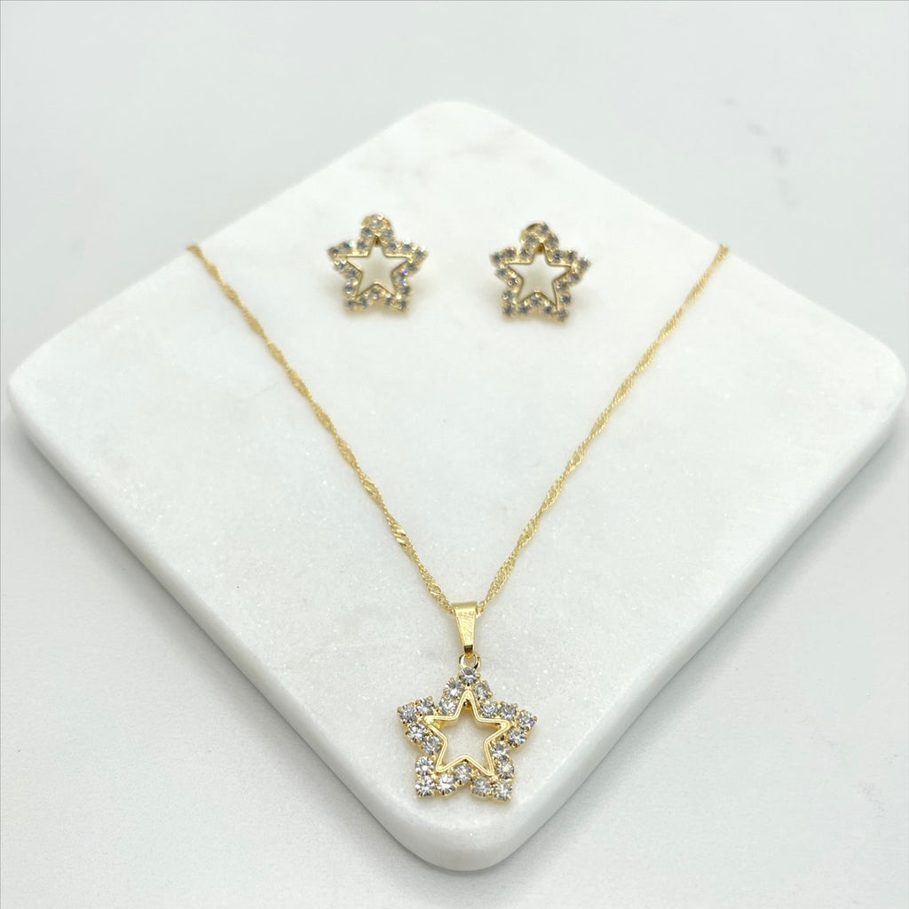18k Gold Filled Singapore Star Necklace and Earrings Set